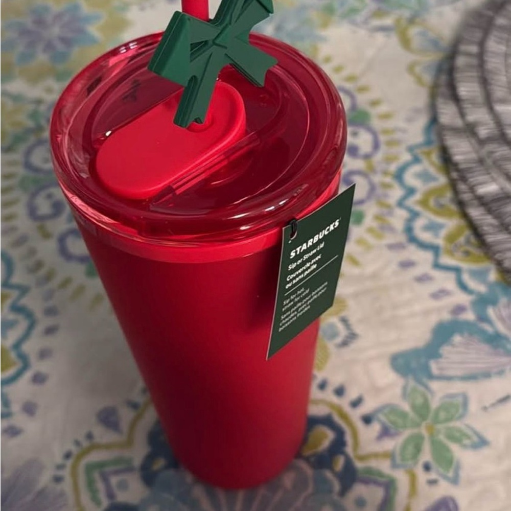 Starbucks Red Tumbler with Green Straw
